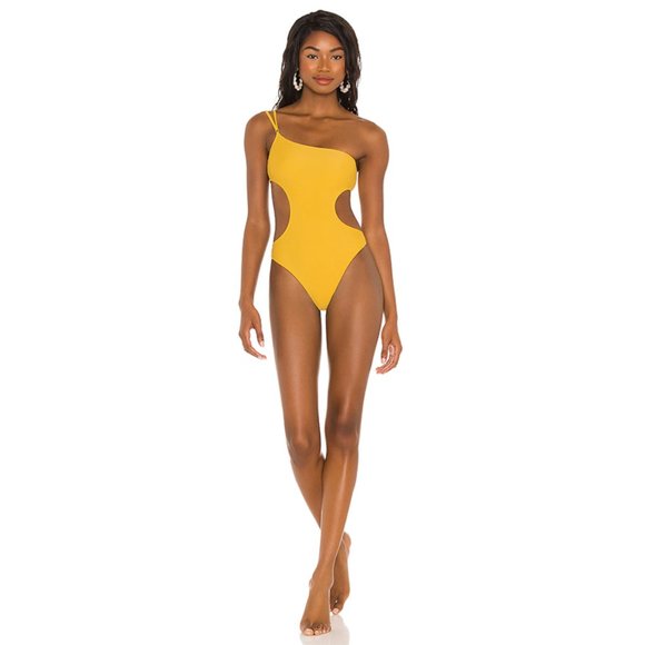 Tularosa Other - NWT Tularosa Lanah One Piece Cut Out One Shoulder Swimsuit Mustard Yellow XS